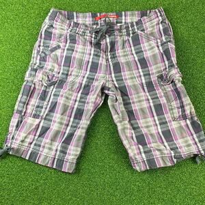 Vtg Unionbay Plaid Cargo Capri Shorts Juniors 9 Low Rise Y2K Drawstring Pockets